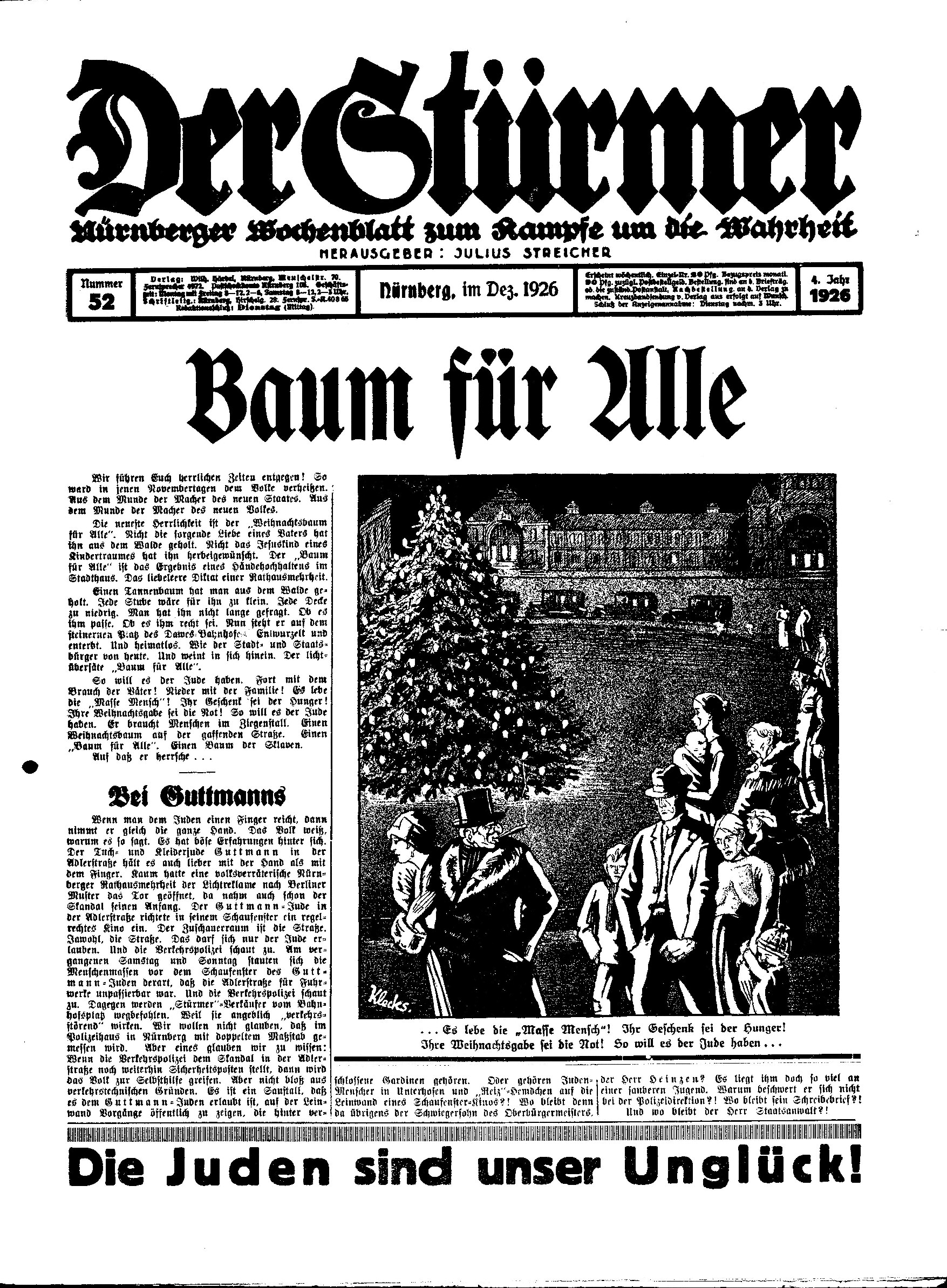 Der Stürmer - 1926 Nr. 52 (6 S., Scan, Fraktur)