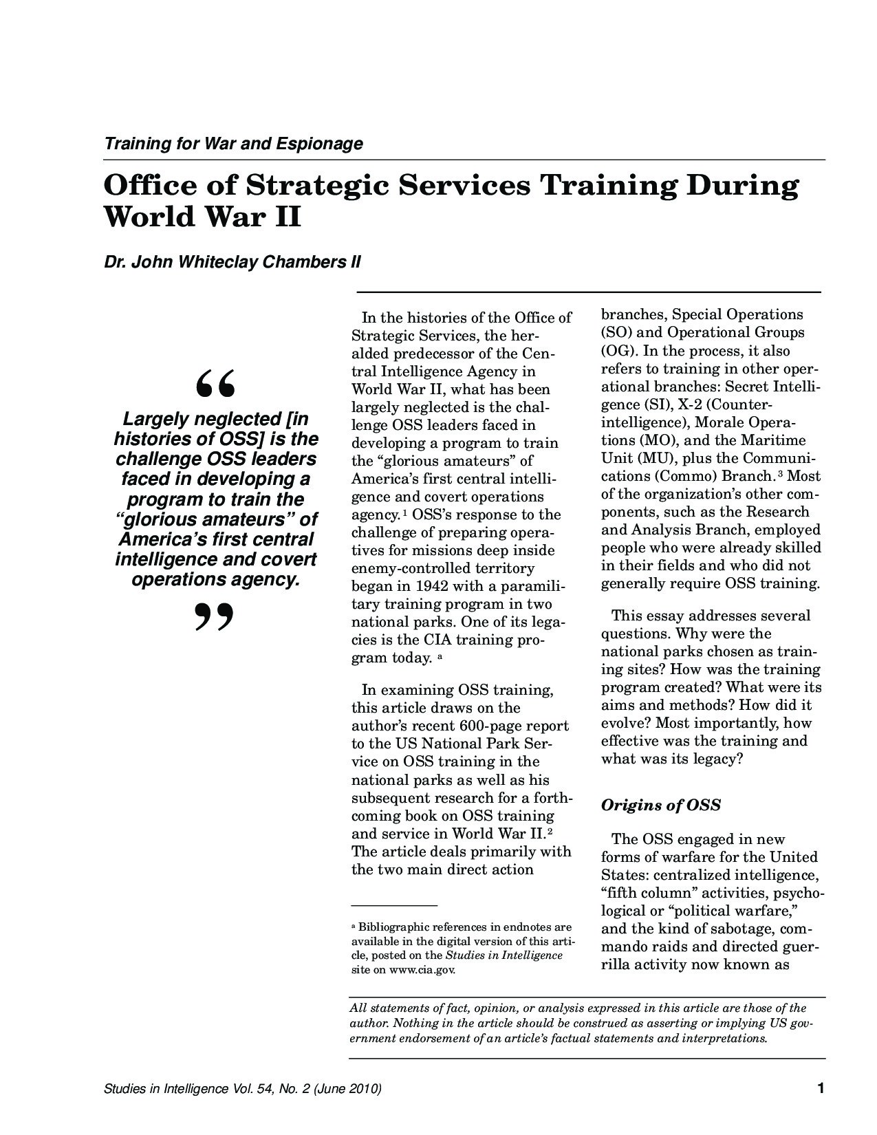 Office of Strategic Services Training During World War II