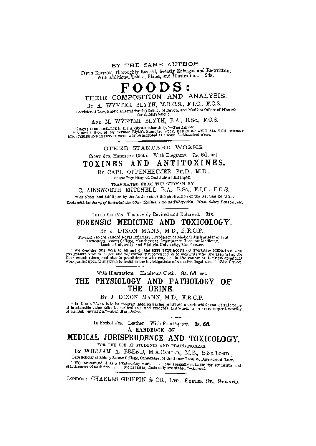 Poisons - Their effect and detection-A & M Wynter Blyth