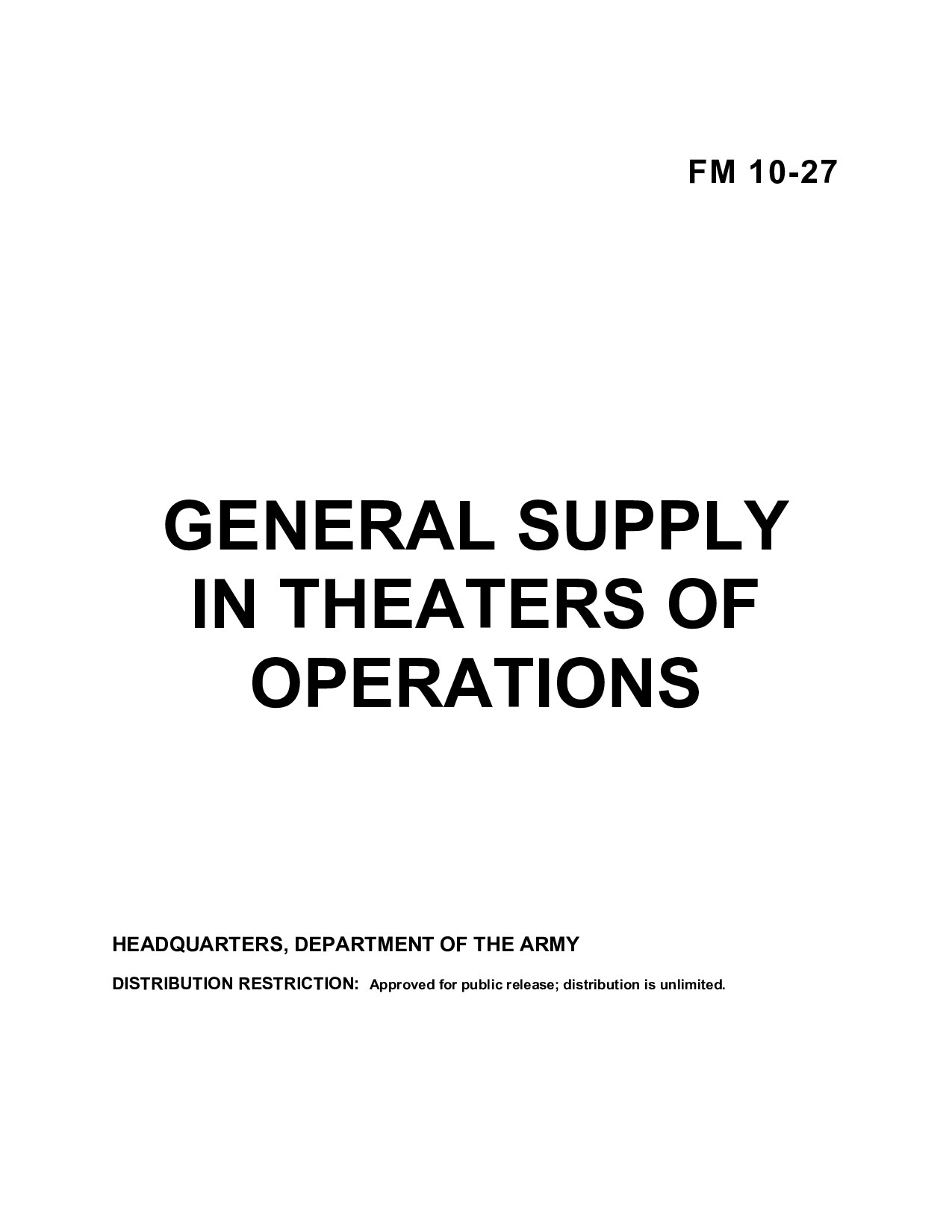 FM 10-27 General Supply in the Theater of Operations