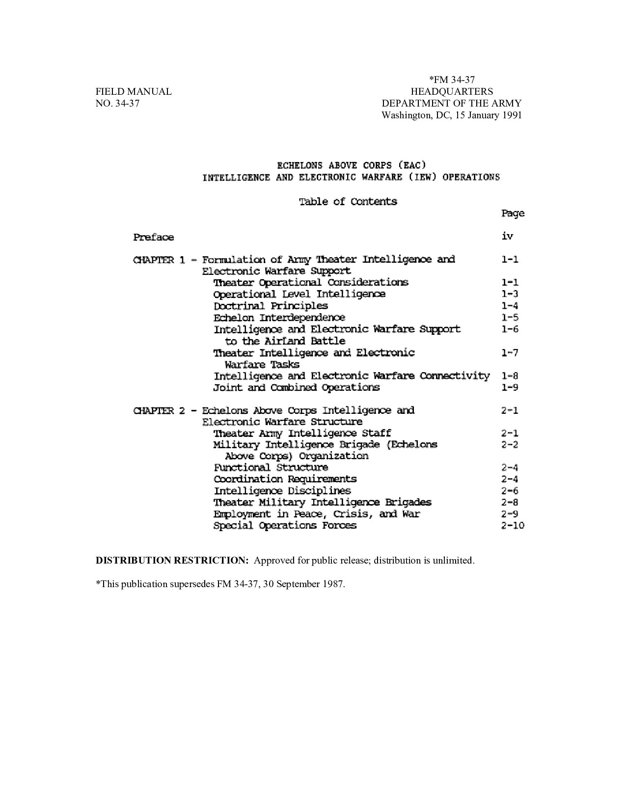 Echelons Above Corps (EAC), Intelligence and Electronic Warfare (IEW) Operations