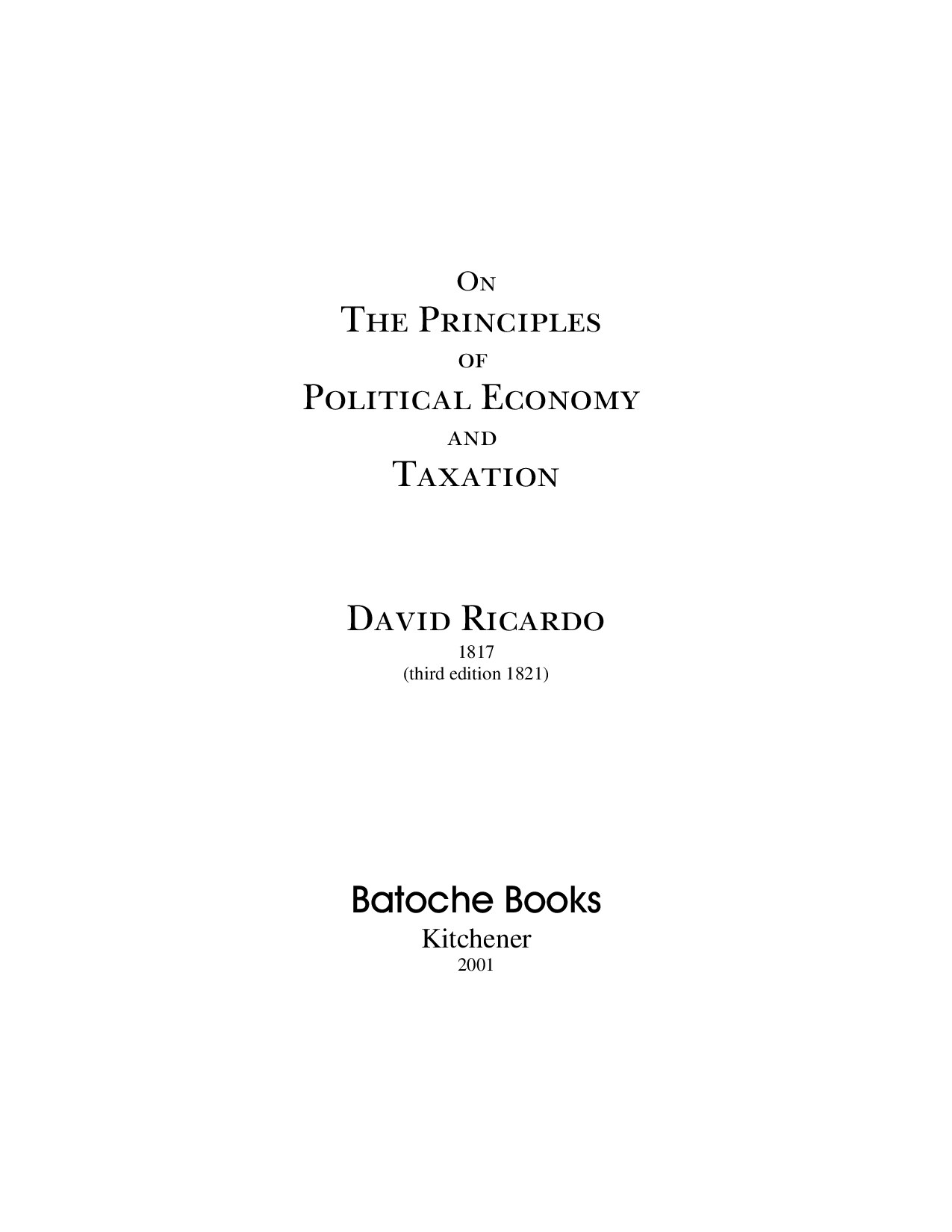 On the Principles of Political Economy and Taxation