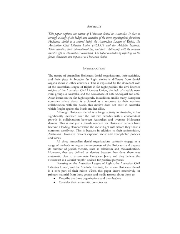 Moshe, Danny Ben; Holocaust Denial In Australia