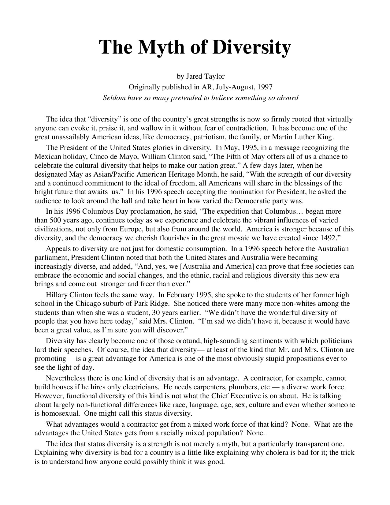 Taylor, Jared; The Myth Of Diversity