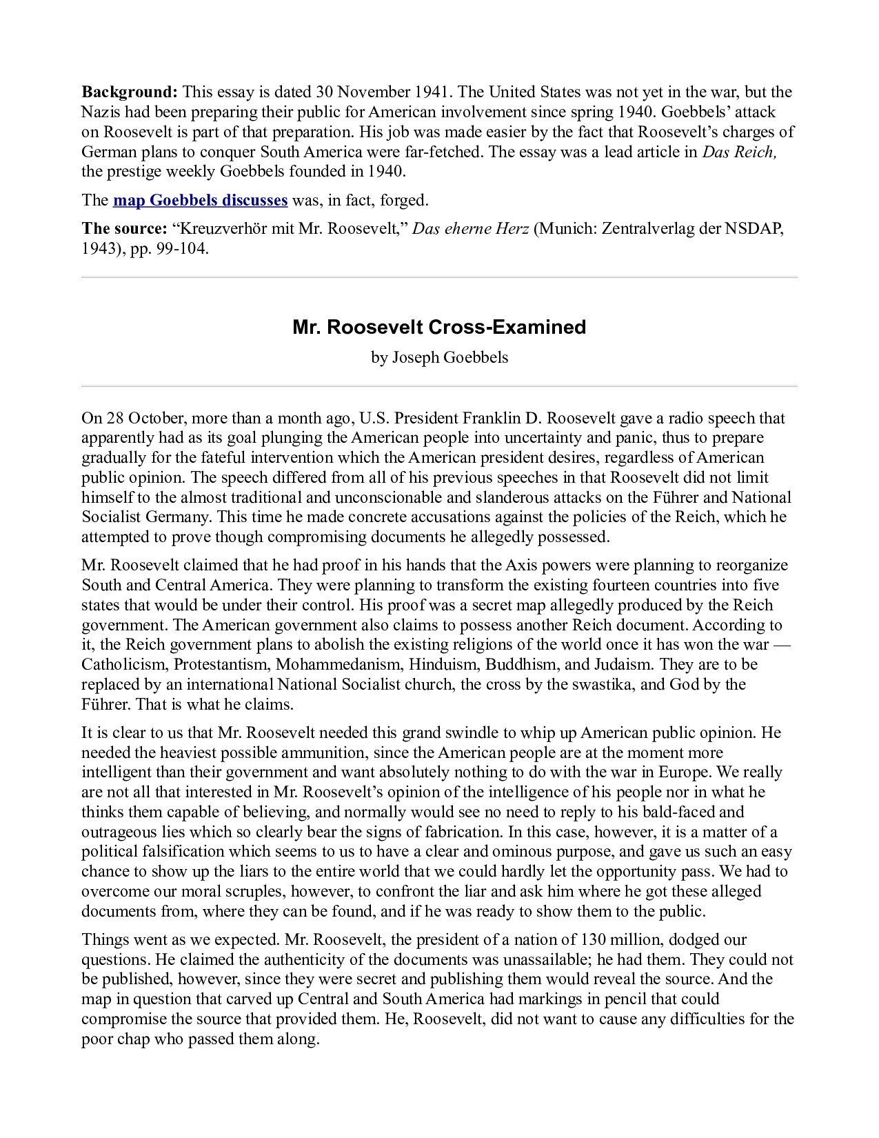 Mr Roosevelt Cross-Examined - Goebbels