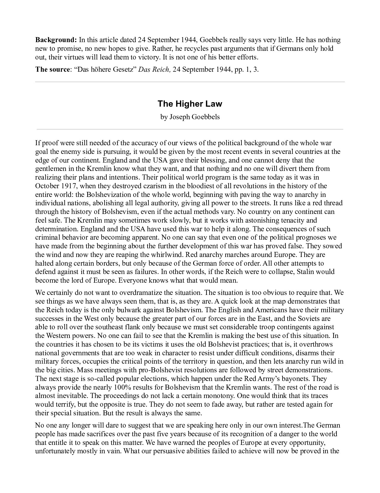 The Higher Law - Goebbels