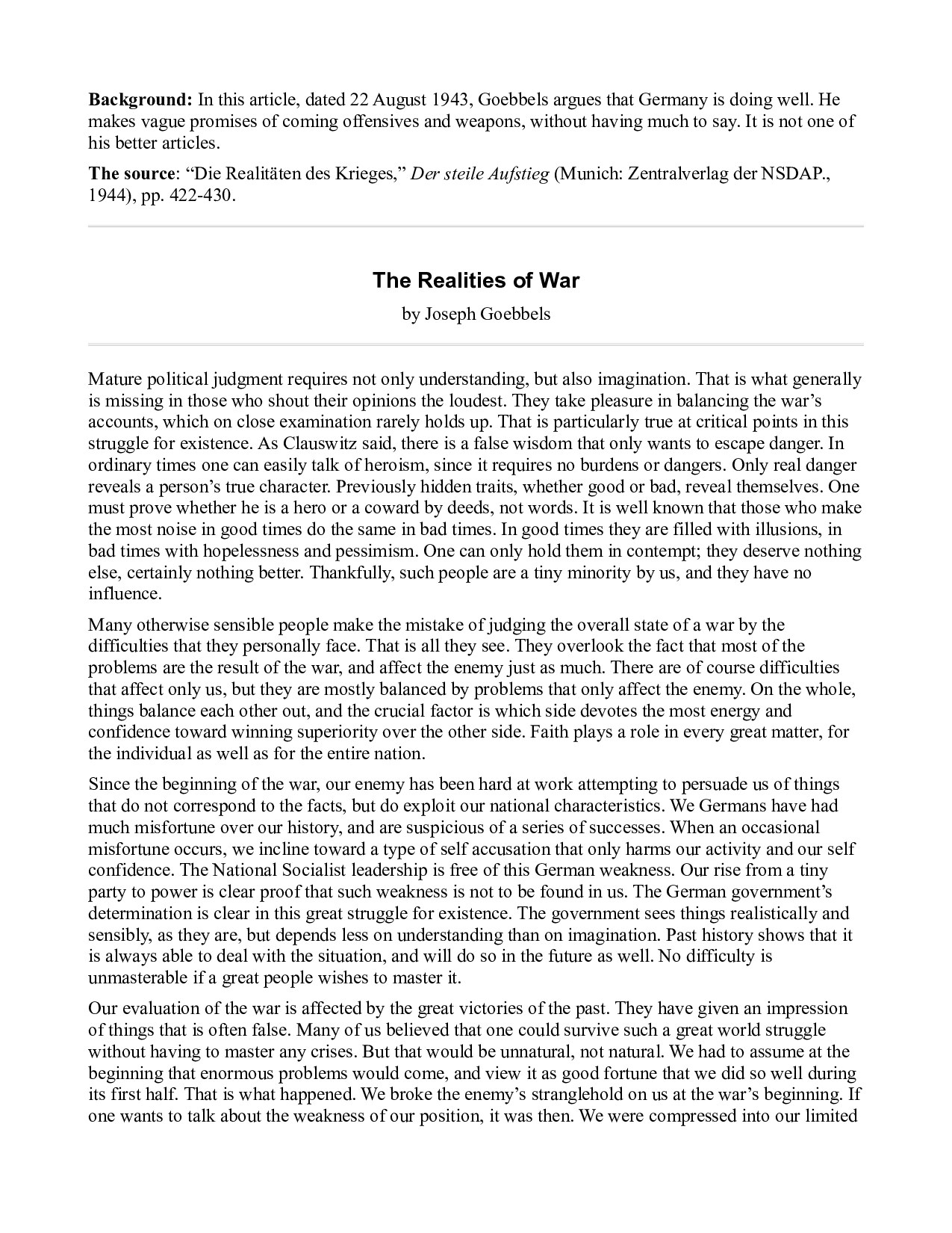 The Realities of War - Goebbels