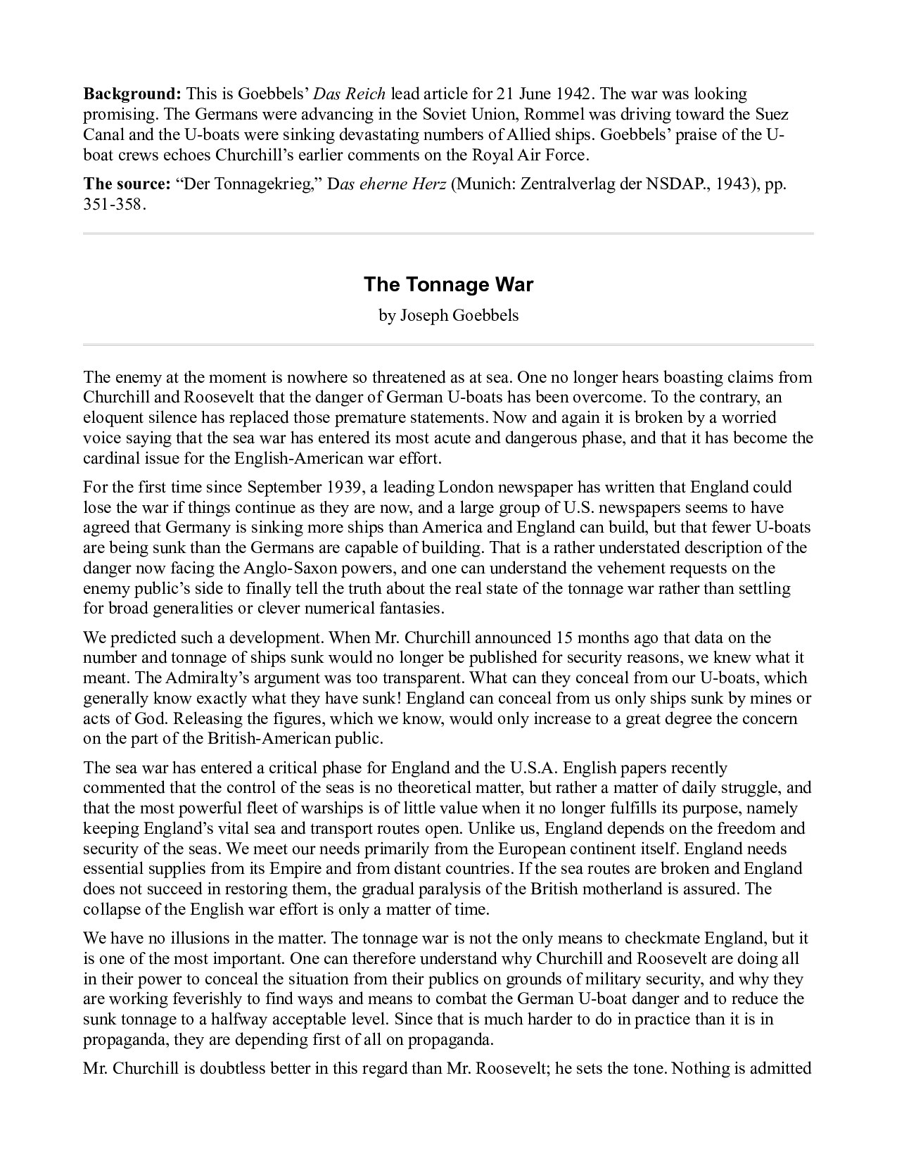 The Tonnage War - Goebbels