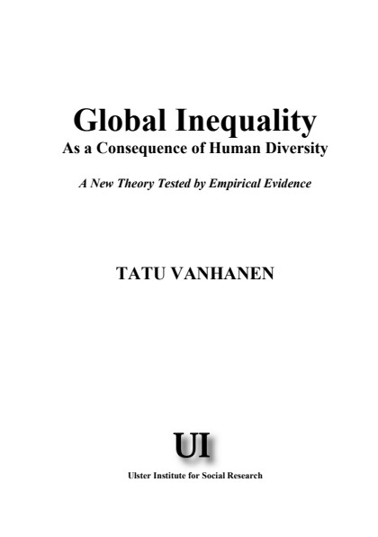 Vanhanen, Tatu; Global Inequality as a Consequence of Human Diversity