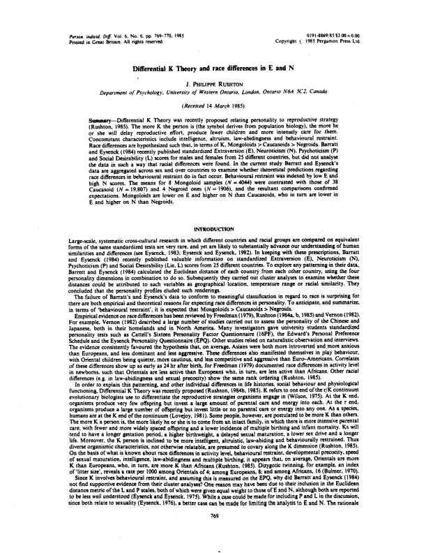 Differential K Theory & Race Differences In E and N