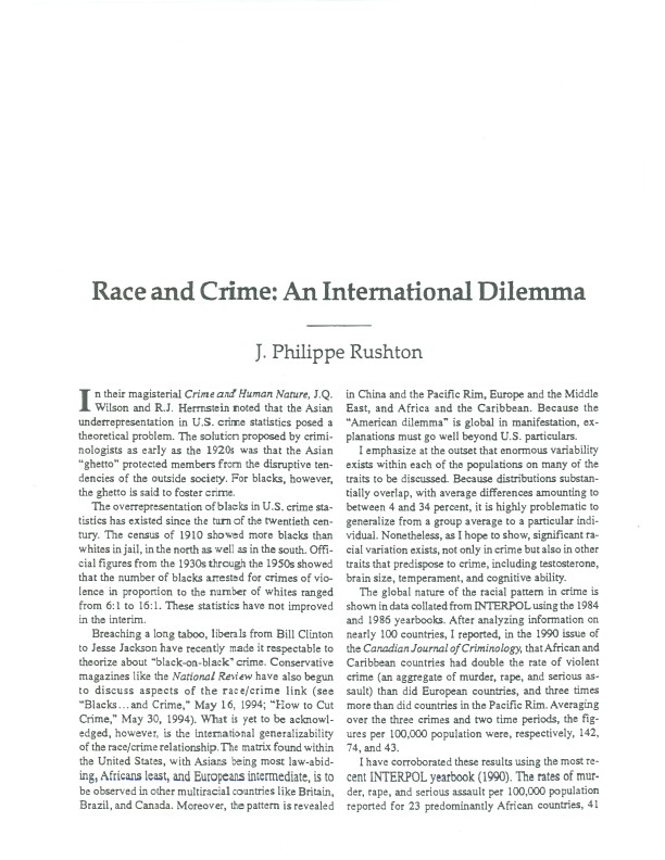 Race and Crime- An International Dilemma