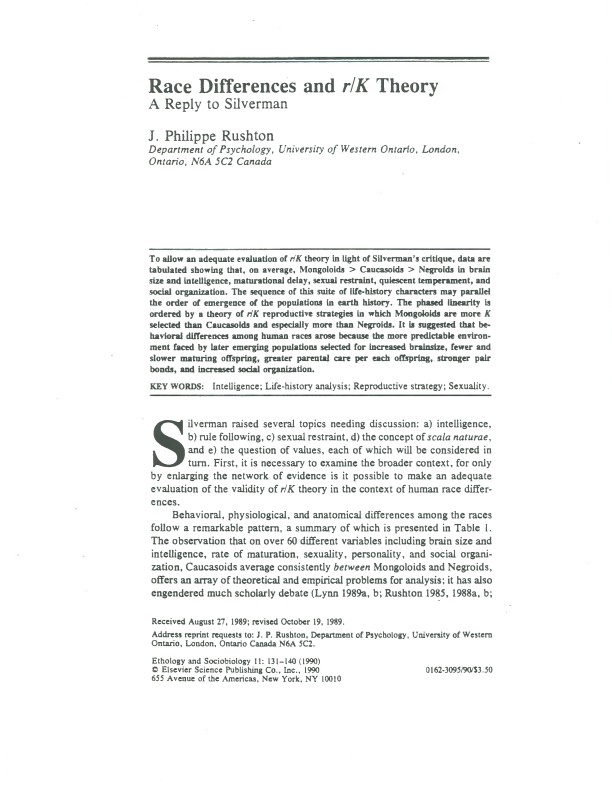 Race Differences and r-K Theory- A Reply to Silverman