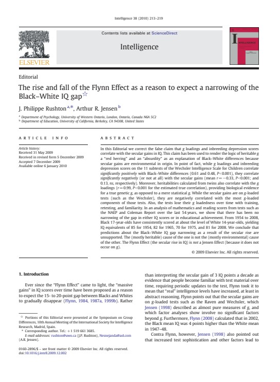 The rise and fall of the Flynn Effect as a reason to expect a narrowing of the Black–White IQ gap